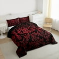 thumbnail image 3 of jejeloiu Rustic Victorian Floral Bedding Comforter Set,Boho Exotic Style Twin Comforter Sets,Red Damask Jacquard Bedding Set For Adult,Luxury Bedroom Decor Reversible,2pcs, 3 of 8