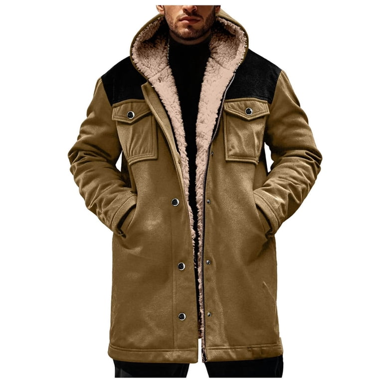 Wrtxtat Men's Fleece Coat Warm Sherpa Lined Single-Breasted Button