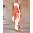 thumbnail image 4 of Women Summer Strapless Maxi Dress Bodycon Floral Long Wedding Guest Dress Formal Cocktail Dresses Orange-Red L, 4 of 9