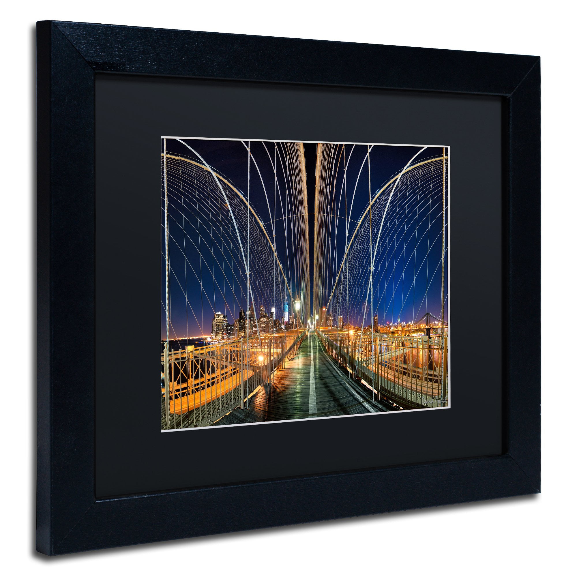 Trademark Fine Art "Brooklyn Bridge Panorama" Canvas Art by David Ayash Black Matte, Black Frame