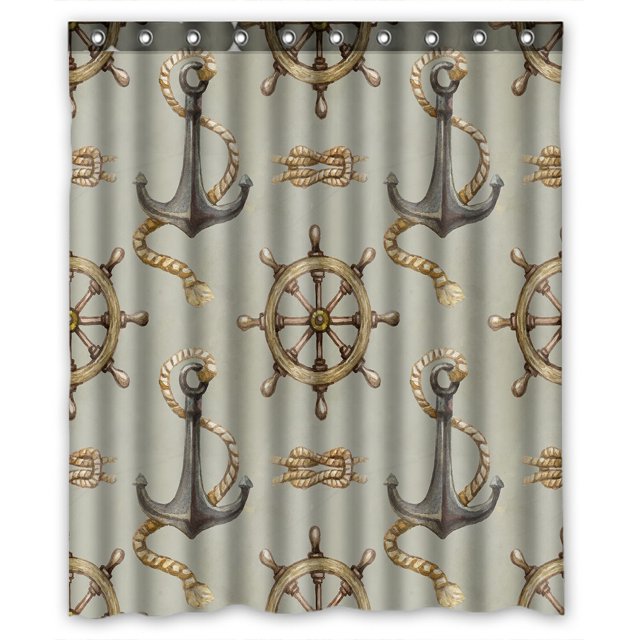 ABPHQTO Cortina de ducha de poliéster impermeable con estampado náutico y ganchos 150x180 cm