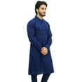 thumbnail image 3 of Atasi Men's Casual Linen Long Kurta Blue Ethnic Designer Shirt Wear-Medium, 3 of 8