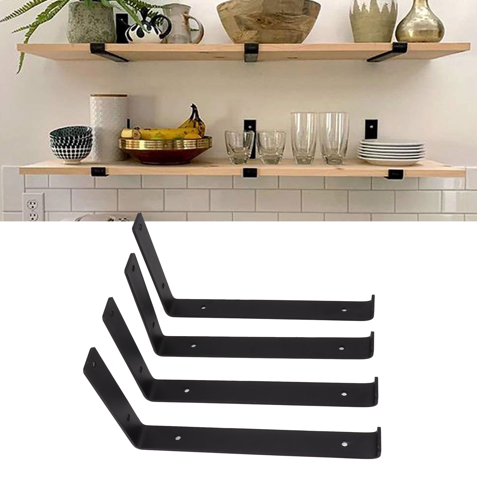 M Buder 4Pcs 9.8in L Shelf Brackets Heavy Duty Metal Hardware Easy Installation Strong Load Bearing Floating Wall L Brackets for Home Office Garage Organization - 9.8 inches / 25 cm