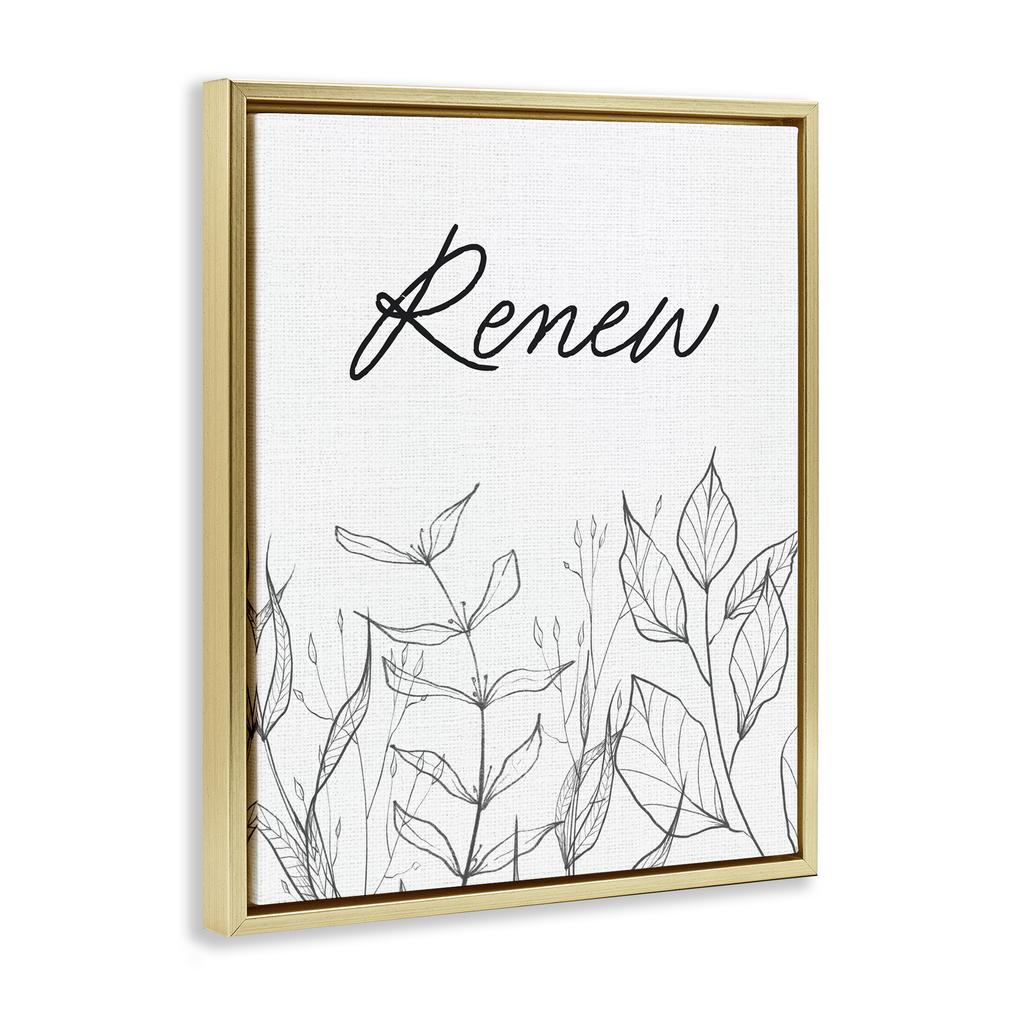 Renew with Leaf Outlines Gold Framed Floater Canvas Wall Art, design by Lettered and Lined