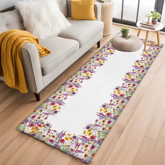 Runner Rug 2'x6', Purple Lavender Washable Non-Slip Hallway Runner Rugs, Watercolor Floral Daisy Botanical Spring Bedside Rugs Floor Mats Carpet Runners for Kitchen Bathroom Laundry Room
