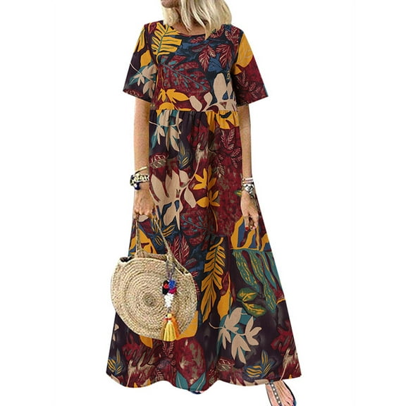 ZANZEA Dresses for Women Daily Leaves Printed Tank Swing Long Maxi Dress
