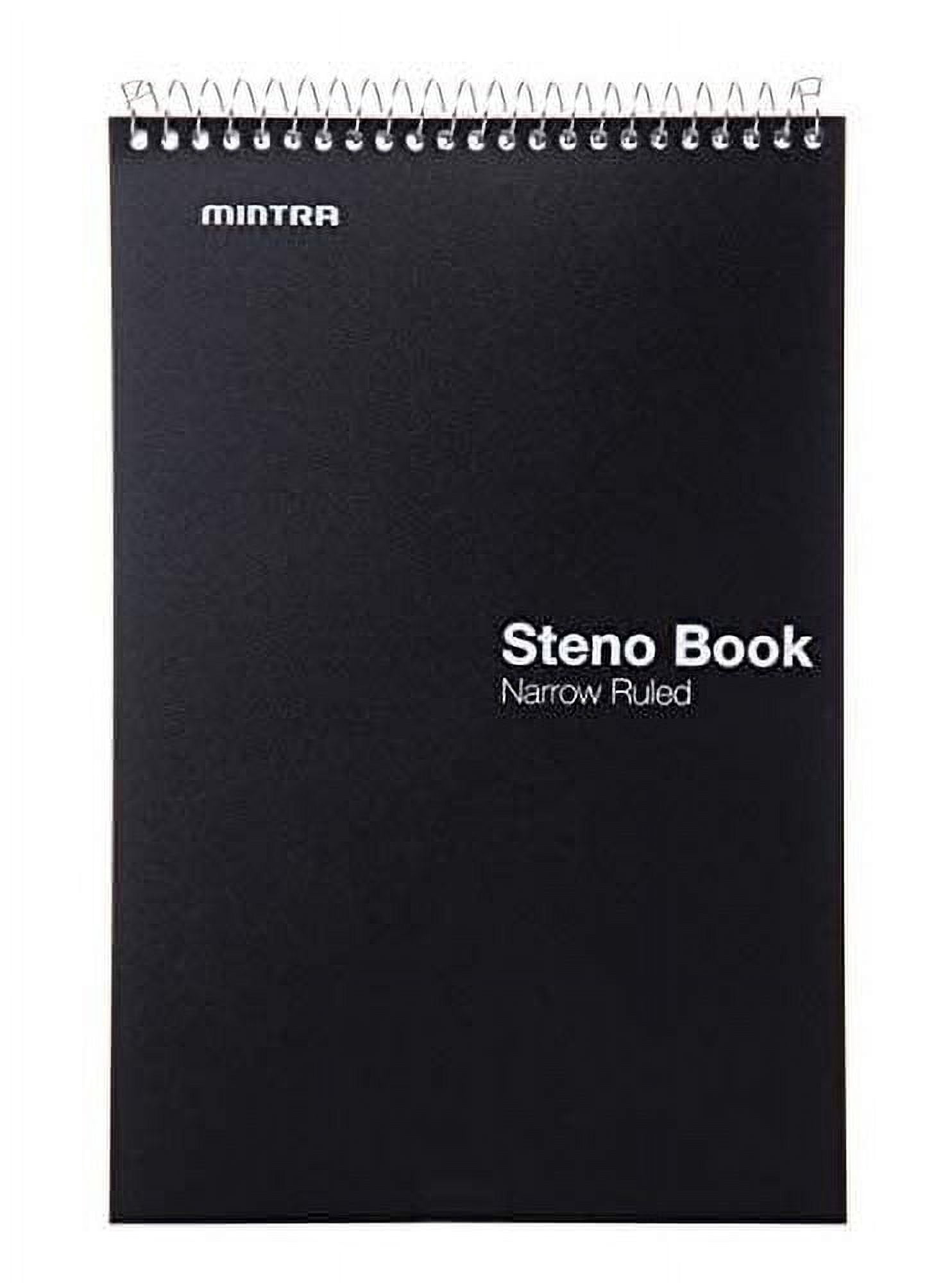 Mintra Office Steno Books 8pk, 6in x 9in, Narrow Ruled, White Paper, 100 Sheets, Black/Green/Blue/Red Cover Set (06726)