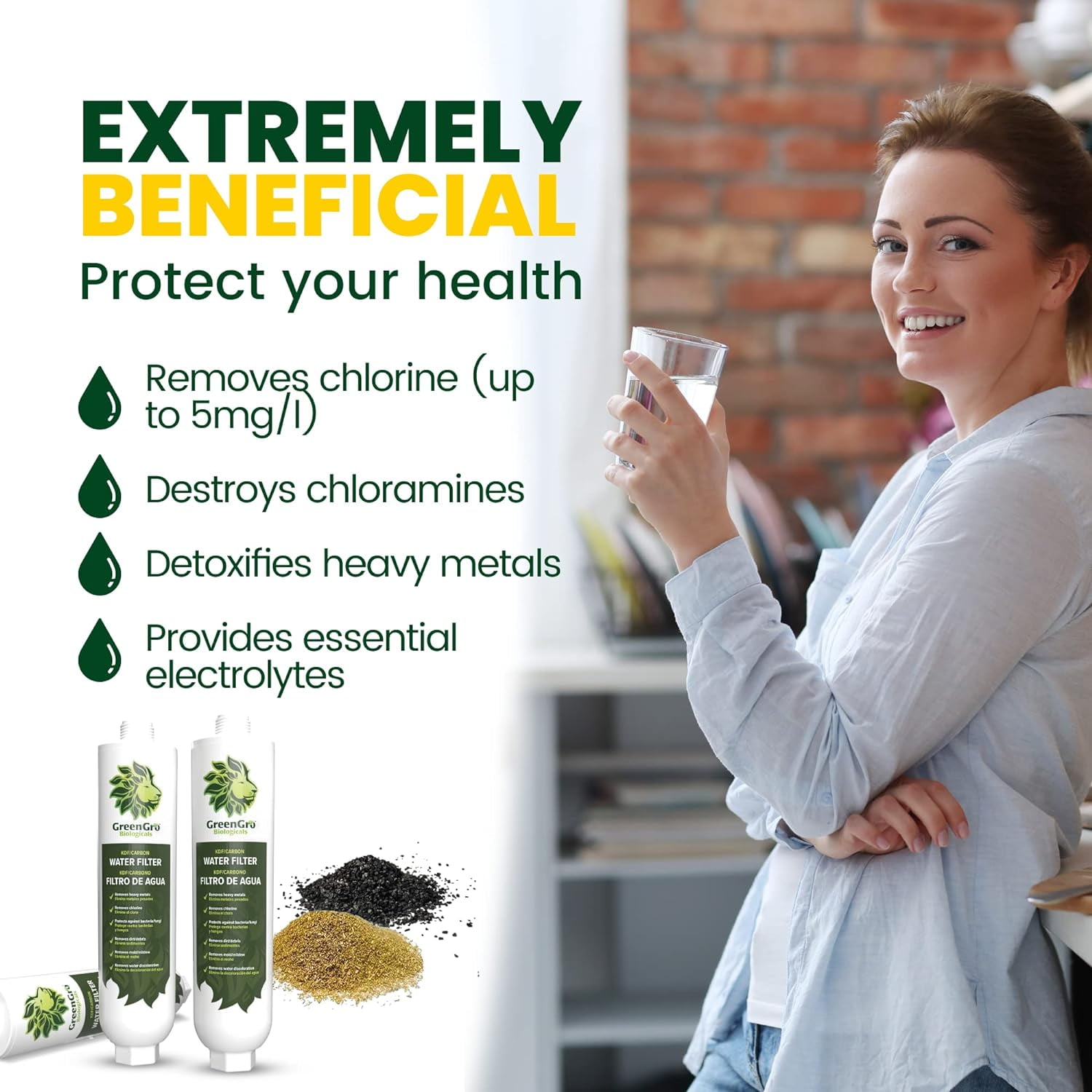 GreenGro Water Filter - Removes Chlorine & Heavy Metals That Can Harm Plants - 1 Filter by GreenGro Biologicals