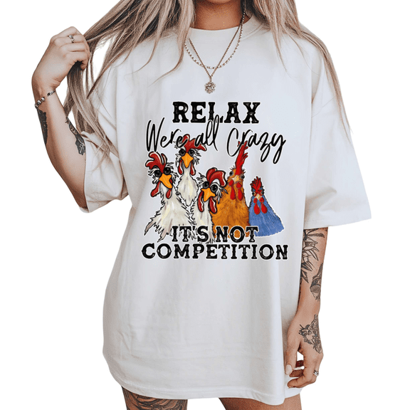 UNISHE Womens Playful Farm Chicken Saying Graphic Short Sleeve Crewneck T-Shirt S-5XL White Tops