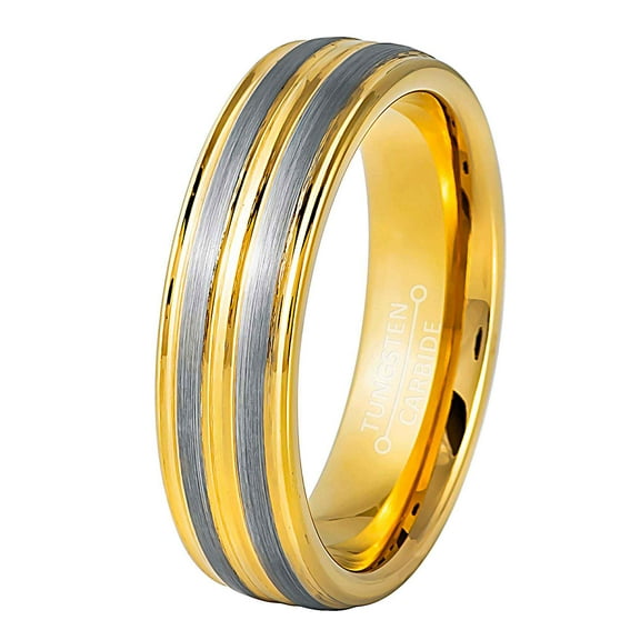 Jewelry Avalanche 2-Tone Gold Tungsten Wedding Ring, Unisex Engagement Band, 6MM Anniversary Band