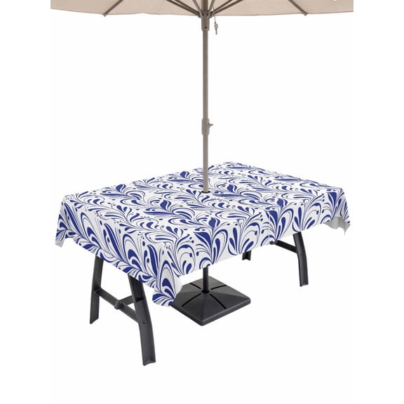 Purple Flower Pattern Outdoor Tablecloth - 60x102 Inch Rectangle Dining Table Cover, Vintage Floral Botanical Simple Waterproof Outdoor Table Cloth with Umbrella Hole & Zipper for Picnic/Patio/Party