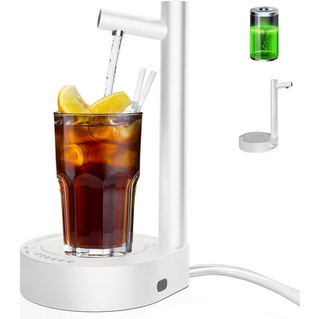 NUNET Desktop Water Dispenser for 5 Gallon Bottle with Detachable Design, Portable 1800mAh USB Rechargeable Automatic Smart Countertop Water Pump for Home Office Camping Outdoor(White)