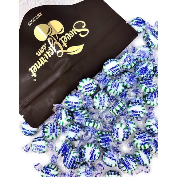 SweetGourmet Sugar-Free Spearmint Starlight Hard Candy, Individually Wrapped, Bulk Candy, 2 Pound Bag