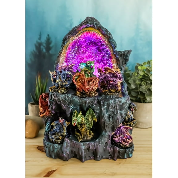 Ebros 12 Miniature Dragons with Color Changing LED Light Display Cave Statue