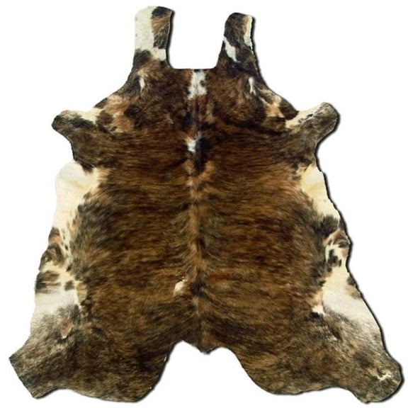 Bowery Hill Farmhouse Leather Hand Crafted Cow Hide Rug in Medium Brindle Brown