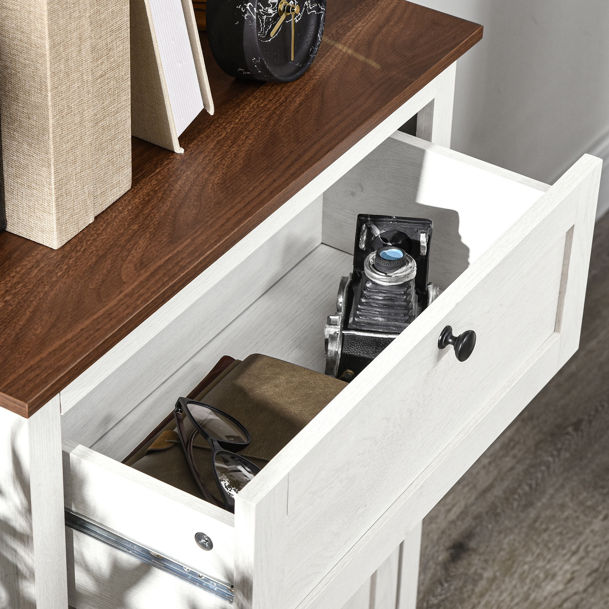 HOMCOM Farmhouse Storage Cabinet, Sideboard with Double Doors, Drawer, and Adjustable Shelf for Kitchen, Bedroom, Living Room, White