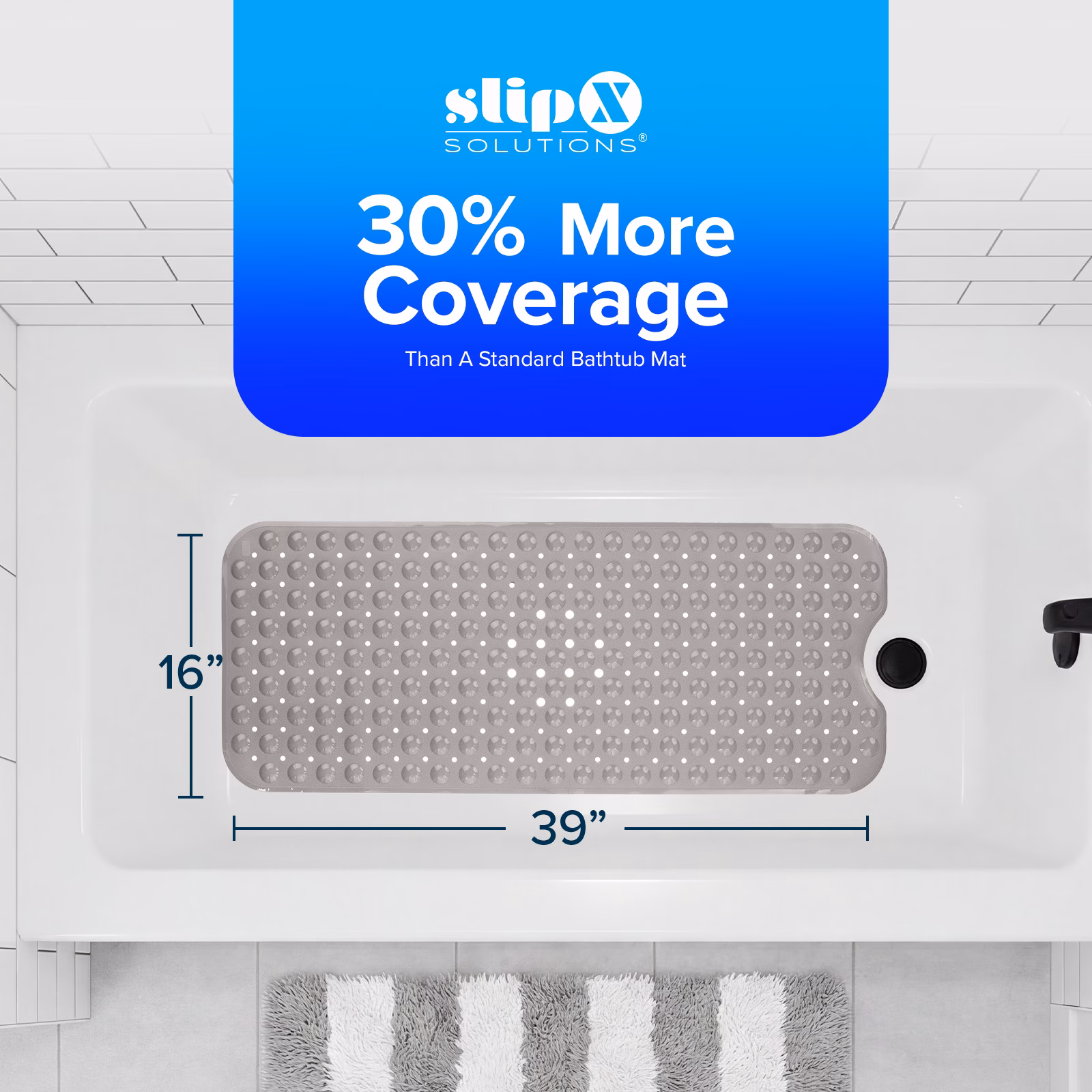 thumbnail image 6 of SlipX Solutions Bathtub Mat Non Slip 39 x 16, Extra Long Bathroom Shower Mat, Suction Cups, 6 of 8