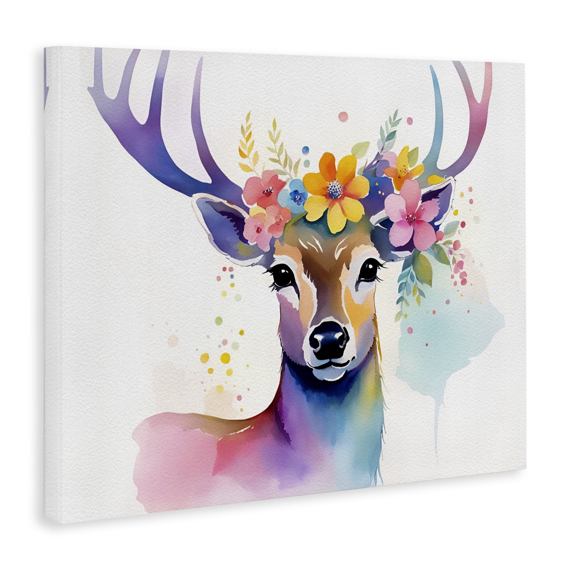 Stupell Industries Floral Garland Deer Animals & Insects Painting Gallery Wrapped Canvas Art Print Wall Art, 30 x 24