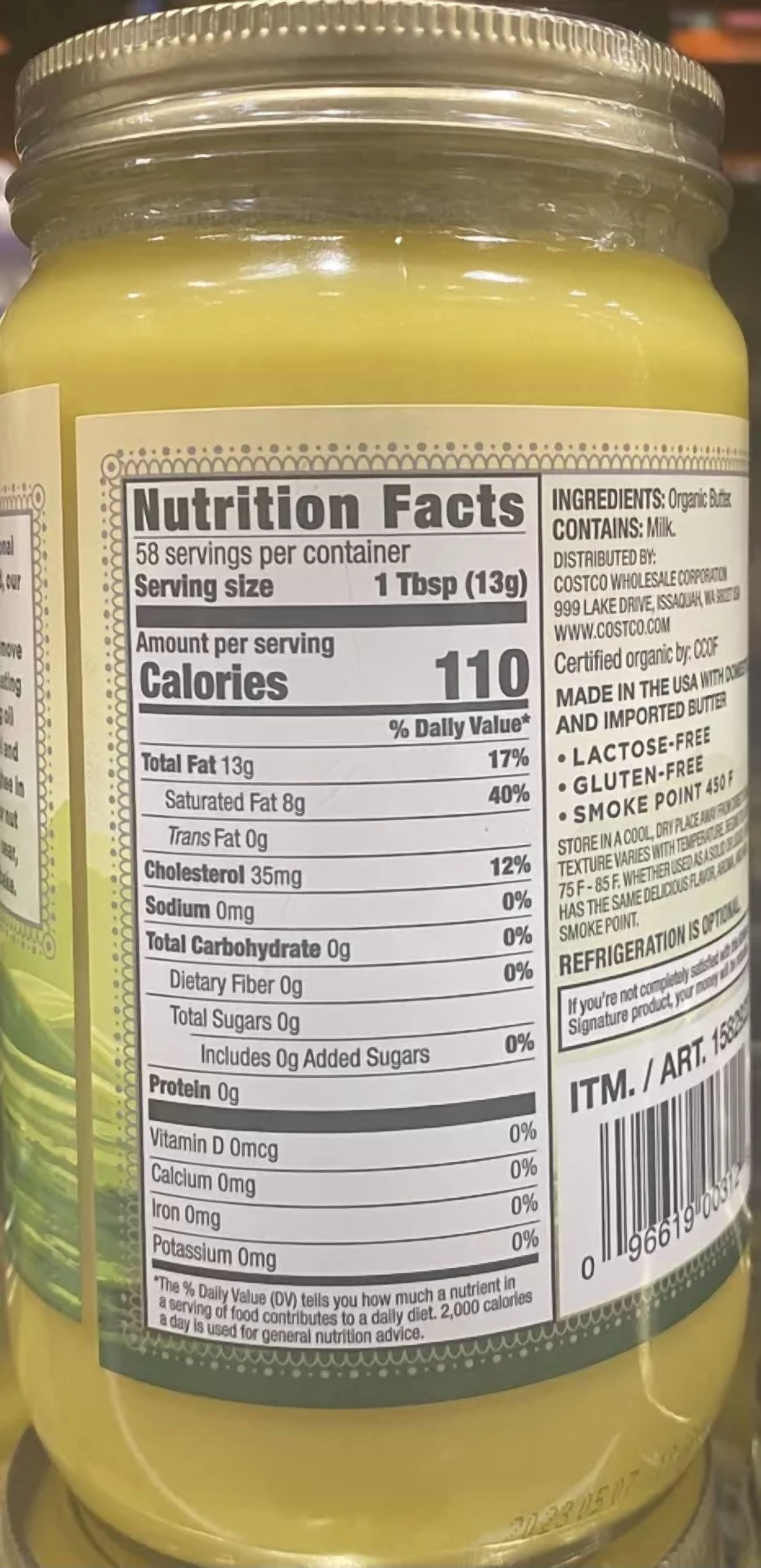 Kirkland Signature USDA Organic Ghee Clarified Butter 27 Oz Jar - 2 PACK