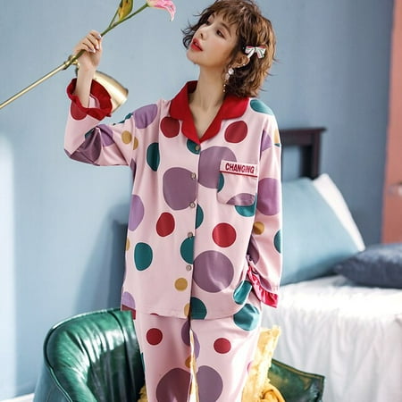 

DanceeMangoo Cotton Pyjamas Plus Size XXL Women Sleepwear Cartoon Lapel Spring Pajama Set Col Claudine Winter Pajamas Loose Version