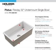 thumbnail image 3 of Houzer Platus 32 inch White Fireclay Undermount Single Bowl Kitchen Sink - PTU-3600 WH-C with Basket Strainer and Basin Grid Included, 3 of 7