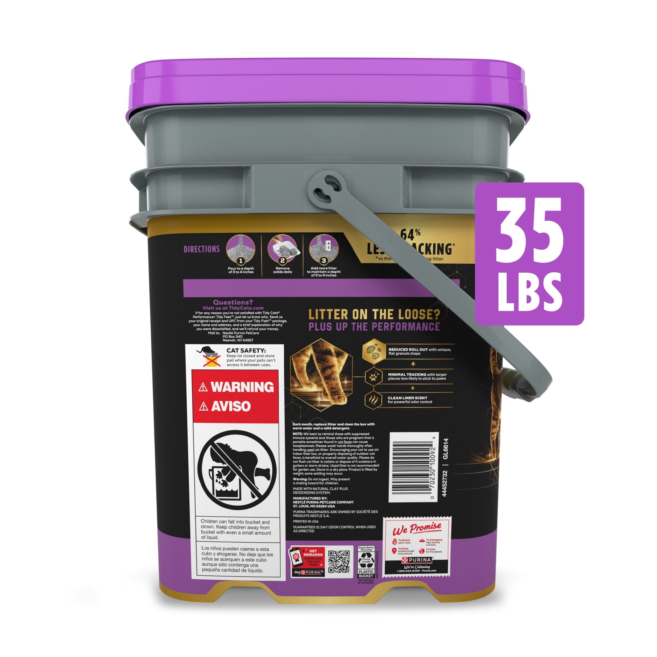 Purina Tidy Cats Performance Plus Tidy Feet Low Tracking Cat Litter, Clean Linen Scent, 35 lb Pail