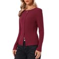 thumbnail image 4 of INSPIRE CHIC Knit Top for Women's Long Sleeve Button Fitted Solid Casual Blouse XS Red, 4 of 6