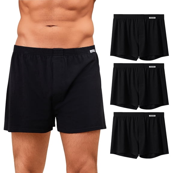 Mens Boxers Briefs, CaiDieNu Loose Fit Cotton SuperSoft Knit Sleep Boxers for Men, Classic Relaxed Fit Breathable Underwear for Men with Open-Crotch Design, 3 Pack