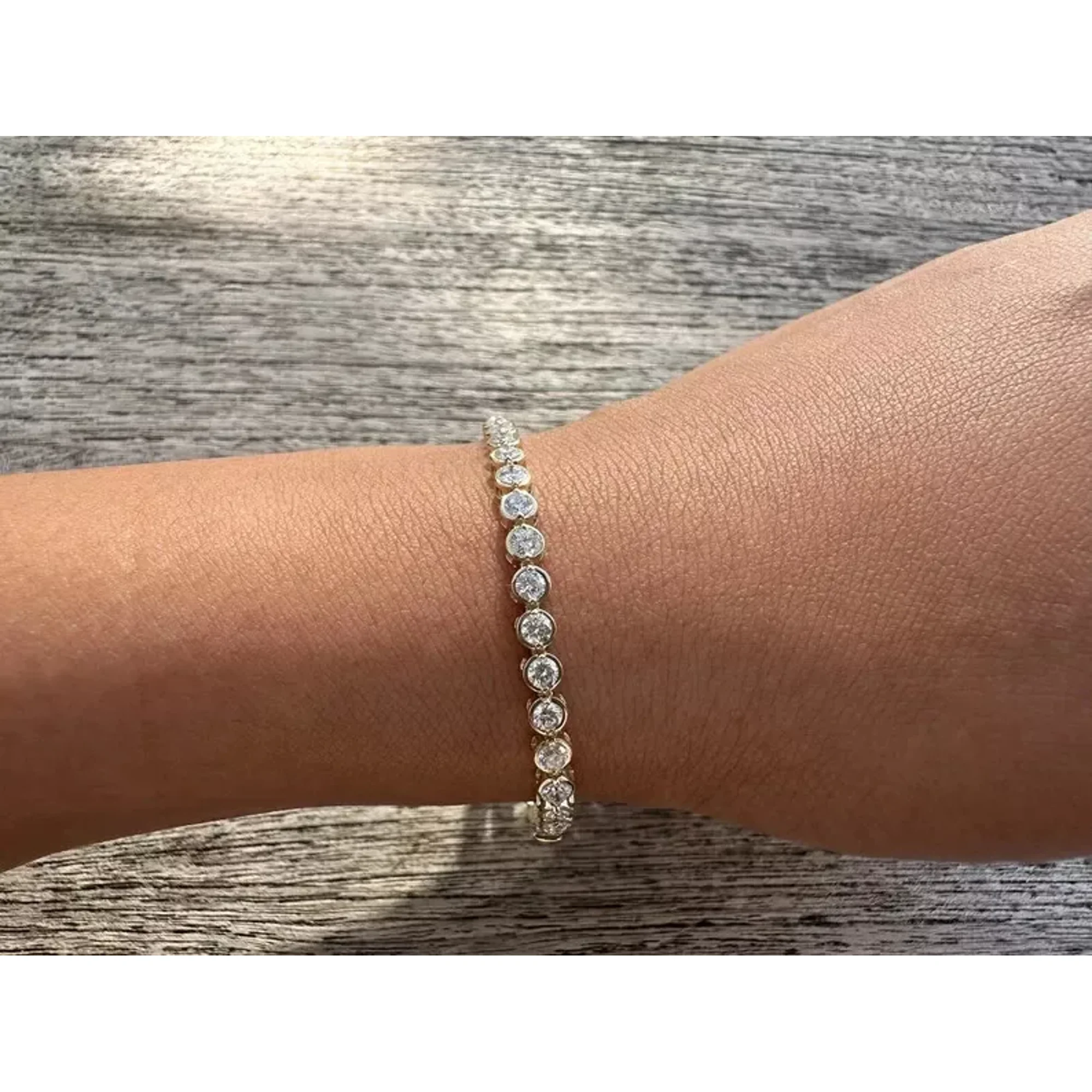 "5 Ct Round Simulated Diamond Tennis Bracelet, 925 Sterling Silver Yellow Gold Plated, Elegant Jewelry for Women"