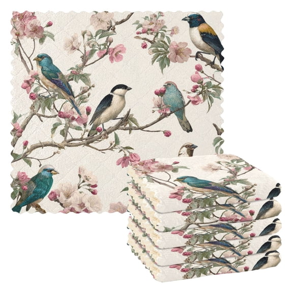 6 Pieces of Kitchen Towels 11x11Inch Kitchen Dish Cloths Kitchen Dish Towels Reuseable Cleaning Cloths Perched Birds Pattern