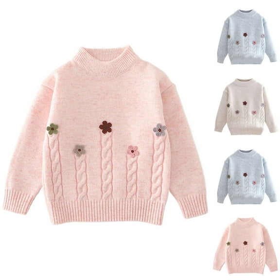 Ashirexll Knit Sweaters for Girls Trendy 3-12 Years Floral Pullover Long Sleeve Round Neck Knit Tops Fashion Casual