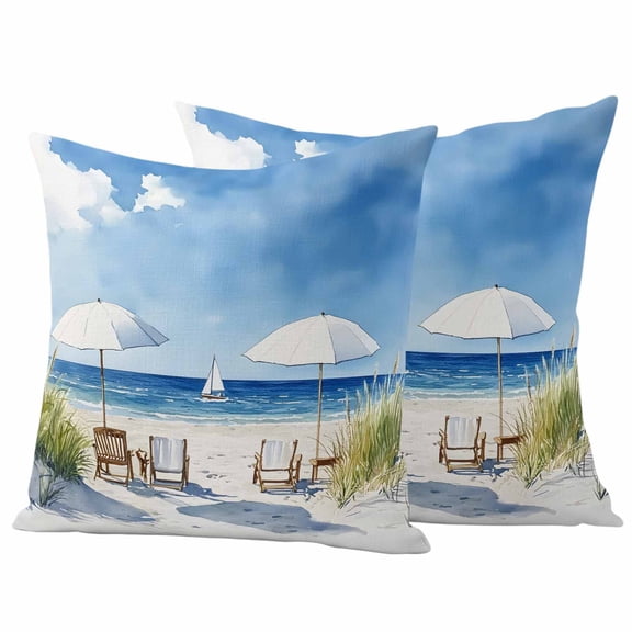 Coastal Beach Blue Outdoor Waterproof Pillow Covers, Nautical Wave Abstract Oil Painting Decorative Square Throw Pillowcase Sofa Cushion Sham for Patio/Couch/Chair, 20"x20" 2 Pack