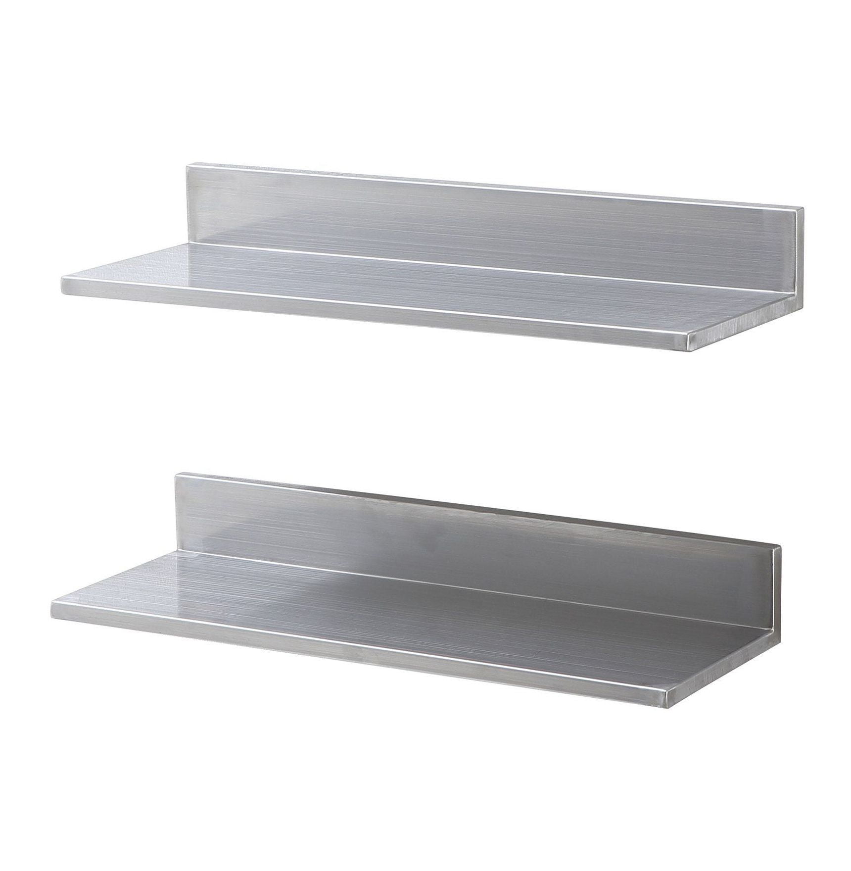 Stainless Steel Shelf 8.6" x 24", Wall Mounted Floating Shelves with Backsplash, 44 lbs Capacity, Heavy Duty Storage for Restaurant, Bar, Home (2 Pack)