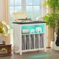 thumbnail image 2 of Large Record Player Stand with Charging Station & LED Lights, White Vinyl Record Storage Table Holds up to 230 Albums, Turntable Stand with Display Shelf for Music Room Bedroom Living Room, 2 of 16