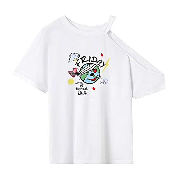 Camiseta de verano para mujer, ropa de calle, camisa de cuello redondo a la moda para ir de compras y acampar S