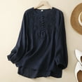 thumbnail image 2 of Women Blouses Rayon Shirt Women Tunics Boyfriend Button up Floral Top Long Sleeve Business Casual Band T Shirts for Fashion Ladies Tops Loose Tee Women's Long Sleeve Dress Blouse Womens Navy L, 2 of 8