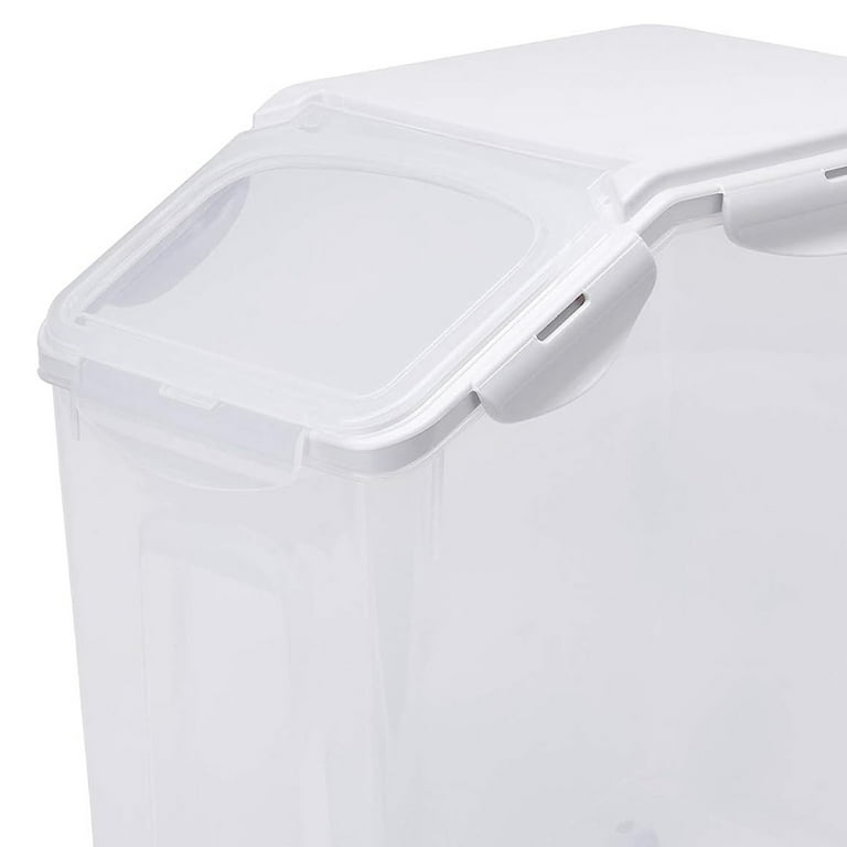 HANAMYA Pet Food Storage Container with Measuring Cup, White & Gray, 33-L, 1 Count