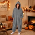 thumbnail image 2 of Unisex Adult Onesie Pajamas BWASD Casual One Piece Snug Fit Thick Warm Plush Pajamas Soft Solid Color Long Sleeve Hooded Loungewear Soft for Fall Winter Sleepwear ,3XL, 2 of 7