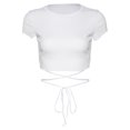 thumbnail image 1 of TheFound Women's Solid Color Short Top Simple Slim Ribbed T-Shirt Tops, 1 of 10
