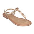 thumbnail image 1 of GC Shoes Women's Jeweled T Strap Flat Sandals, Dressy Summer Ankle Buckle Flats, Comfortable Fashion Sandal, Ann/Gold/9.5, 1 of 5