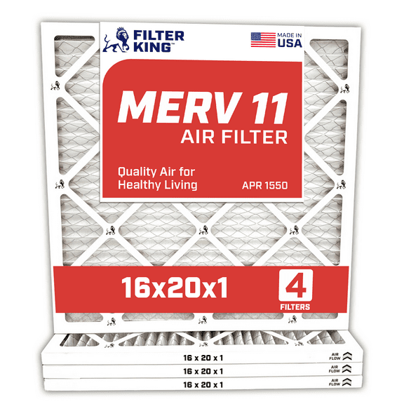 Filter King 16x20x1 Air Filter | 4-PACK | MERV 11 HVAC Pleated A/C Furnace Filters | MADE IN USA | Actual Size: 15.5 x 19.5 x .75"