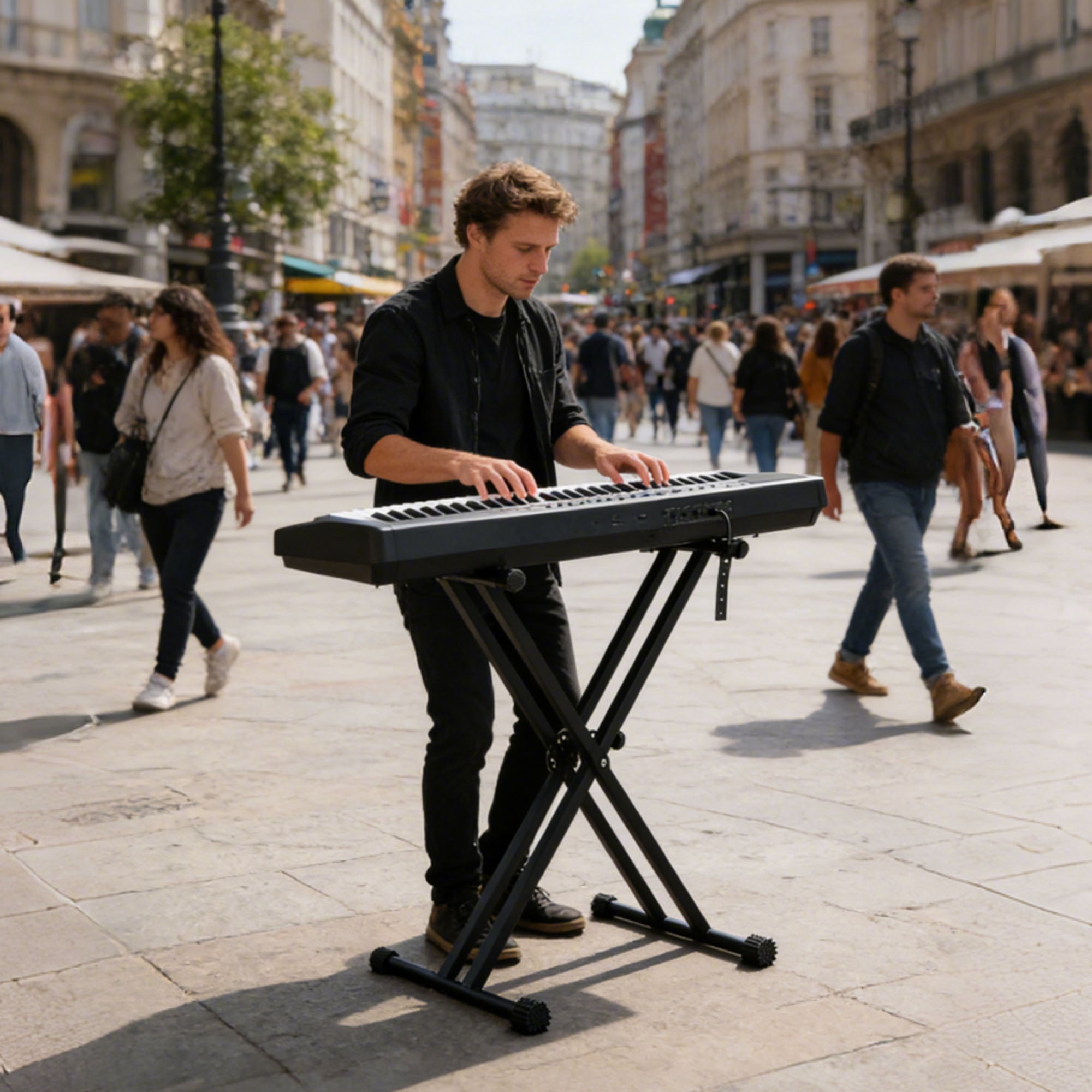 Olakula Heavy-Duty Dual X Keyboard Stand - 7-Step Height, for 57/61/88 Key Piano, DJ, Stage & Studio Use