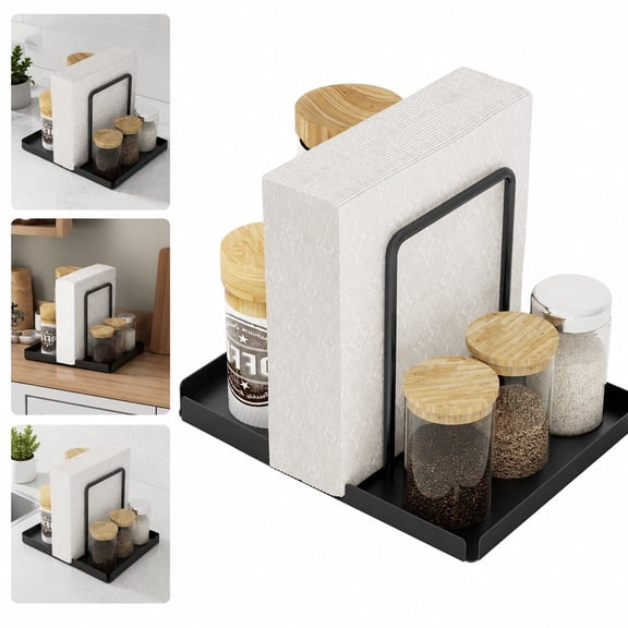 Black Metal Napkin Holder for Table, Napkin Storage Caddy with Salt and Pepper Shakers, Multi-use Napkin Holders for Kitchen, Dining & Picnic