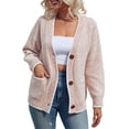 thumbnail image 1 of Honganda Women's V-Neck Knit Cardigan Contrast Color Long Sleeve Pockets Button-front Closure Sweaters, 1 of 8