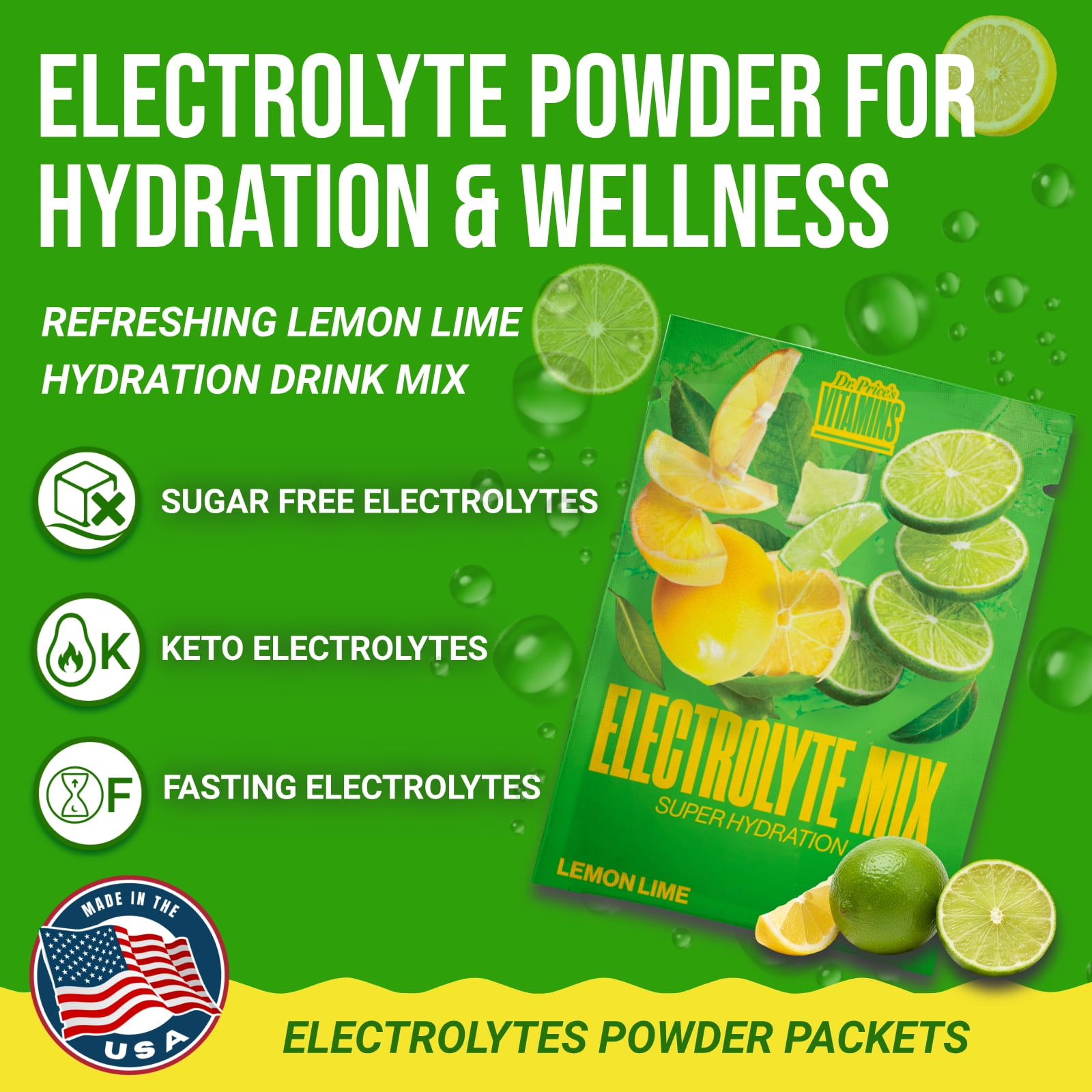 Dr. Price’s Electrolyte Mix – Lemon Lime Flavor, 30 Packets | Sugar-Free Hydration Powder with Trace Minerals