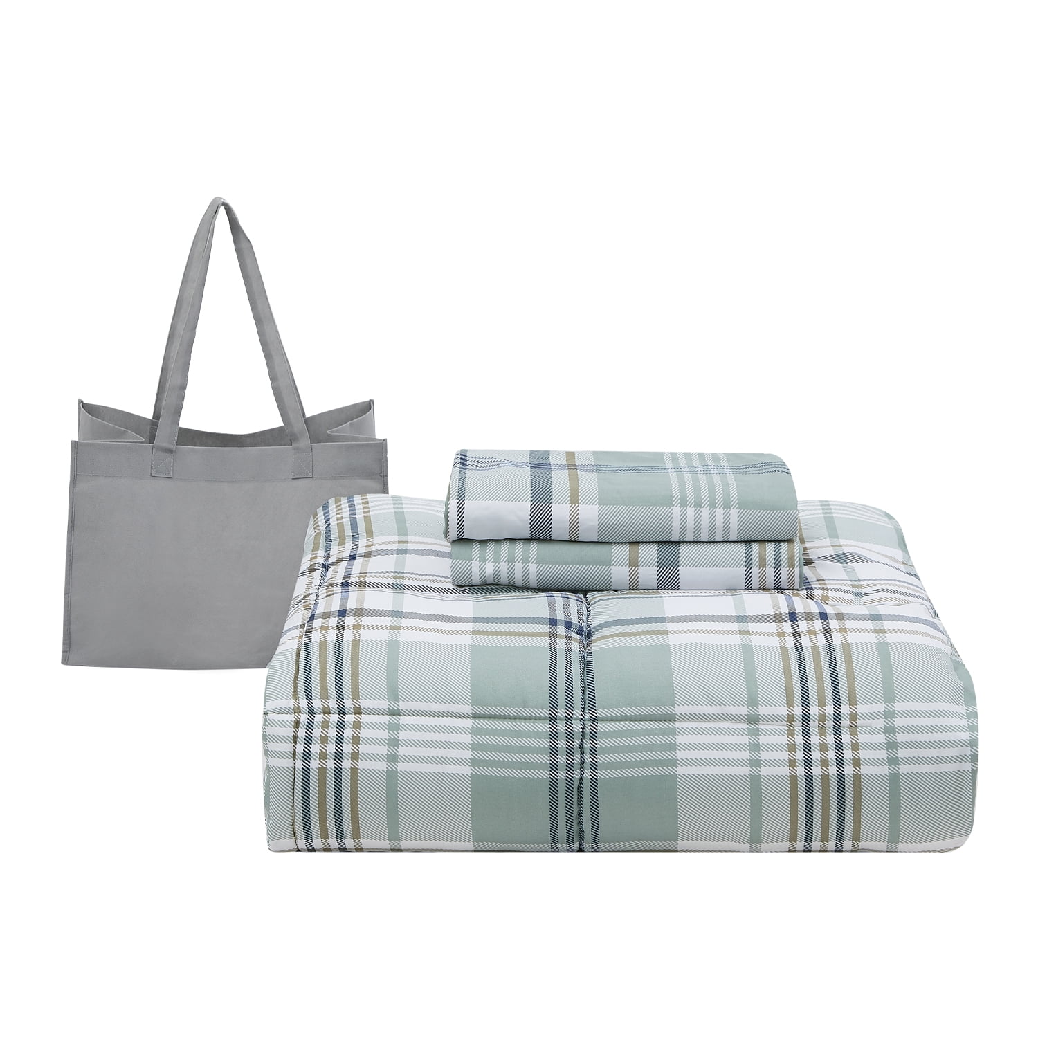 London Fog Supply Black Plaid 3-Piece Garment Washed Microfiber Comforter Set, Full/ Queen