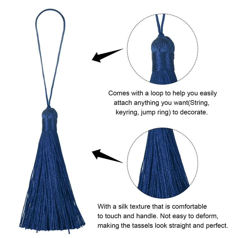 Uxcell 6.5 Silky Bookmark Tassels with Loop for DIY Craft Accessory, 8Pack  Dark Blue 
