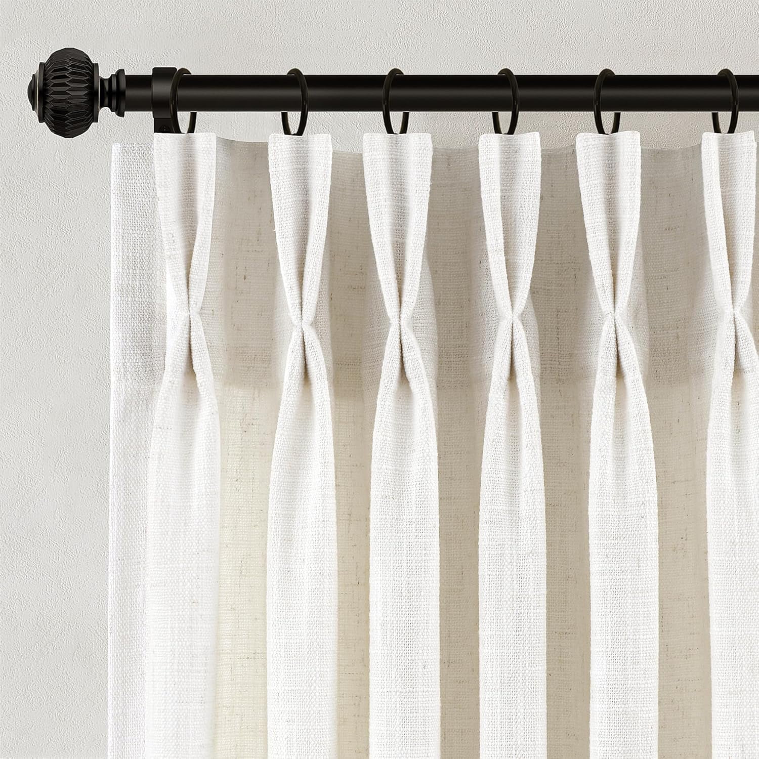 Pinch Pleated Linen Curtains 90 Inches Long for Living Dining Room Bedroom 2 Panel Set Natural Cream Birch Pleat Curtain Inch Neutral Boho Floor to Ceiling Semi Sheer Drapes