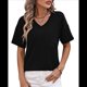 thumbnail image 1 of Blusas de Verano con Cuello en V para Mujer, Camisetas Extragrandes, Blusas de Corta para Mujer, Atuendos Informales Elegantes para el Trabajo. Negro XL, 1 of 8