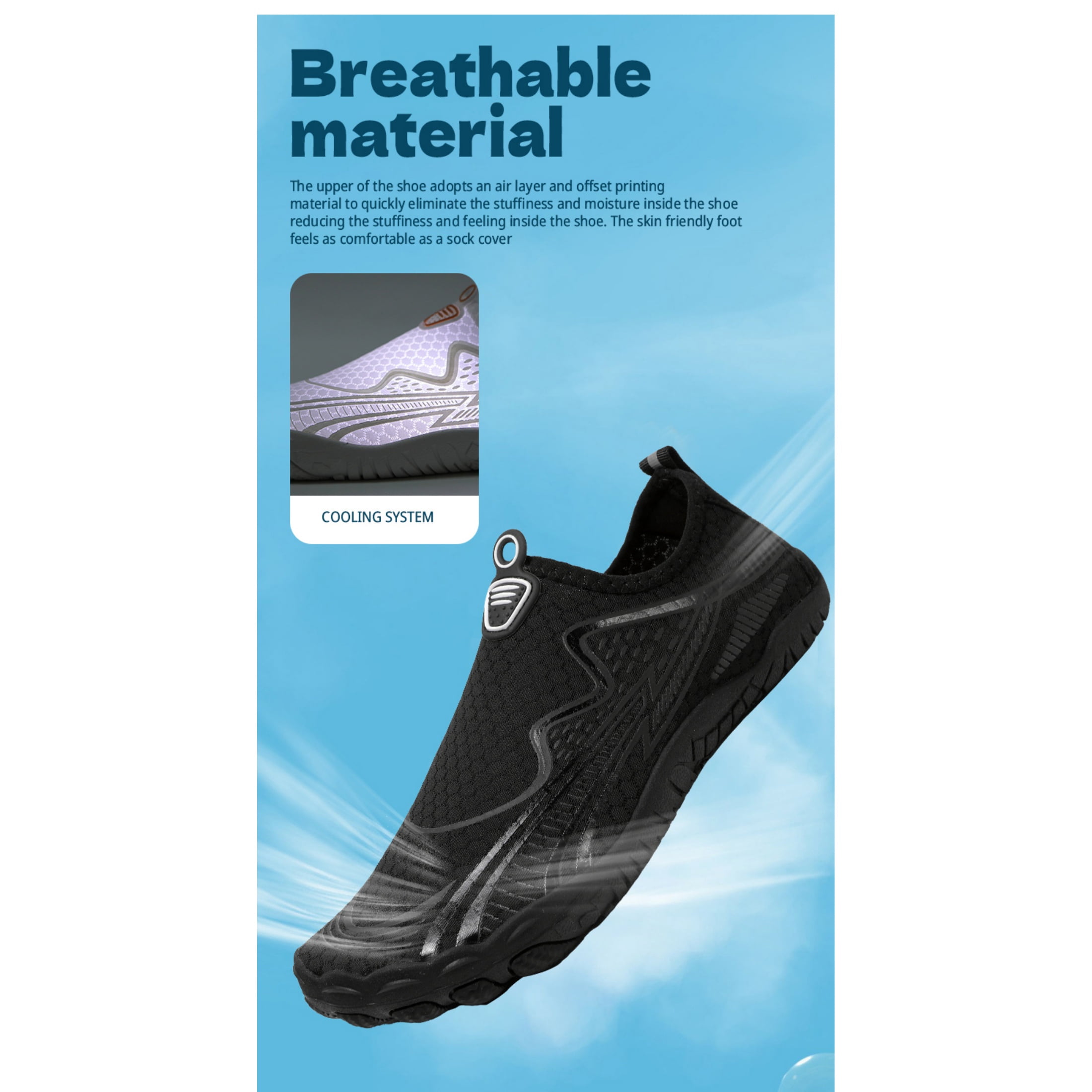 SKIUHS Men & Women's Lightweight Slip-On Water Shoes – Breathable Mesh Quick Dry Non-Slip Barefoot Aqua Shoes for Beach, Snorkeling, Surfing, Swimming & Hiking